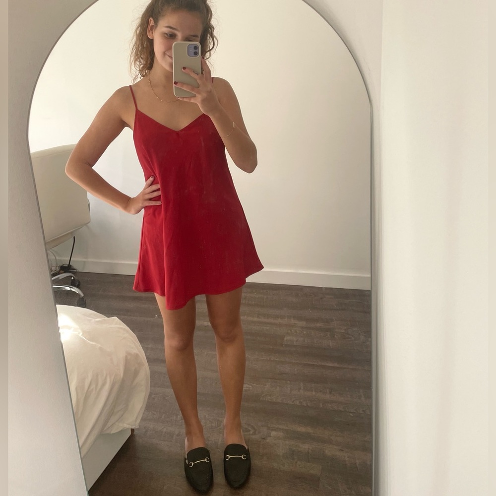 Super cute red silk mini dress